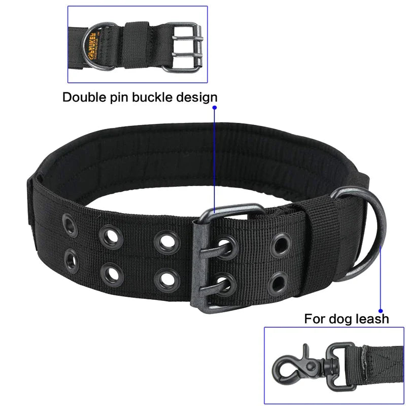 Heavy Duty Tactical Nylon Dog Collar With Adjustable Metal Buckle