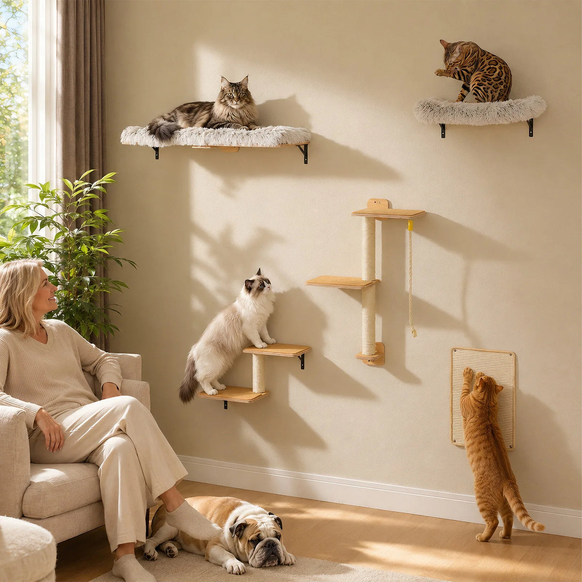 PAWZ Road Wooden Cat Climbing Wall Shelves Sisal Scratching Posts