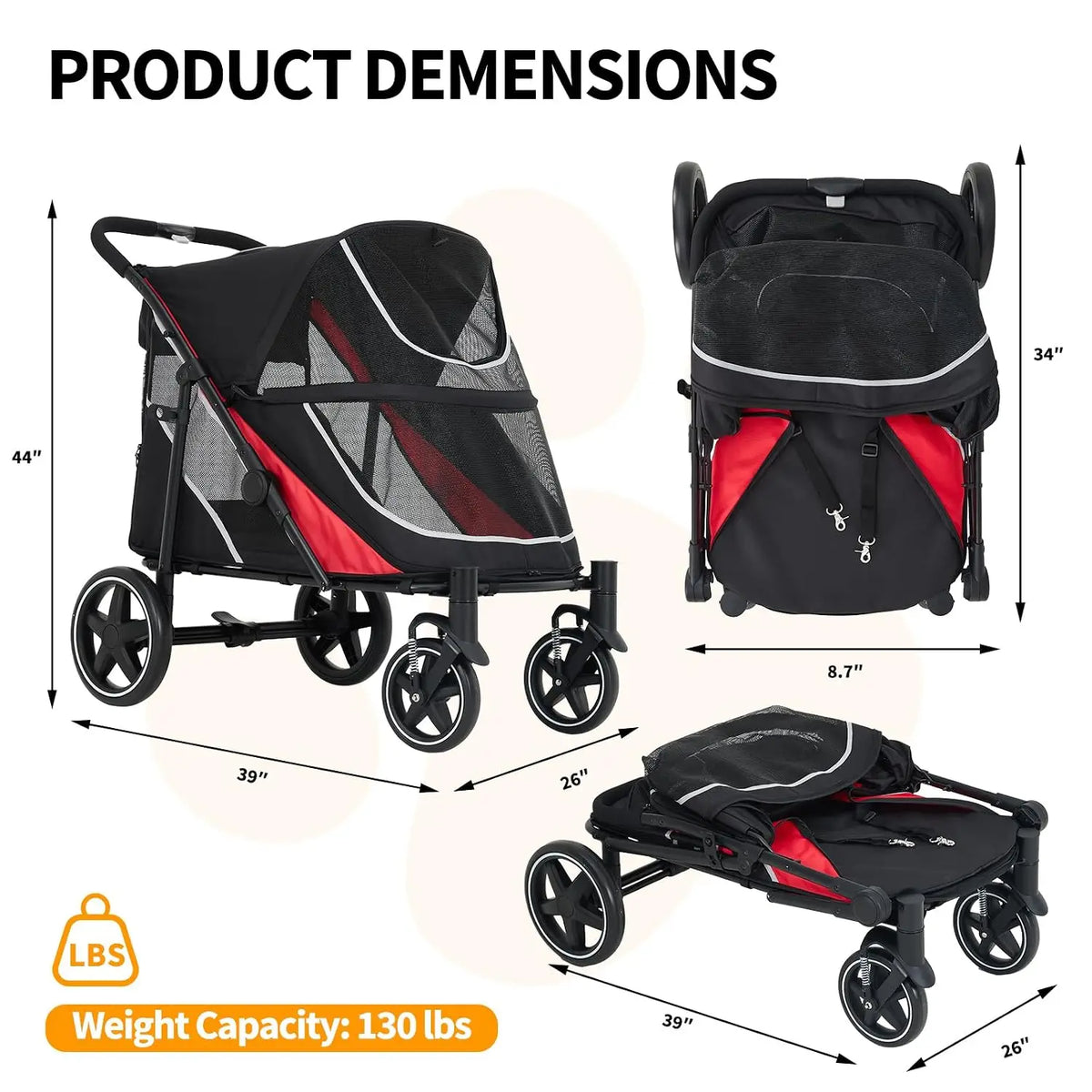 Multi Functional Pet Cart Lightweight And Foldable Multiple Cats Dogs And Outdoor Carts Heavy-Duty Large Dog Stroller with Mesh Ventilation, Removable Bed, Storage Basket For Dogs Cat