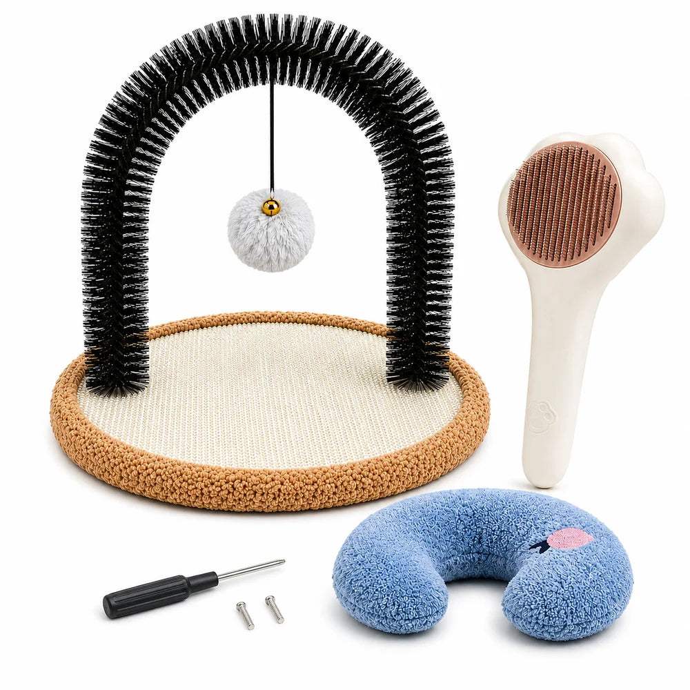 Cat Self Groomer Arch With Sisal Scratcher And Hanging Toy