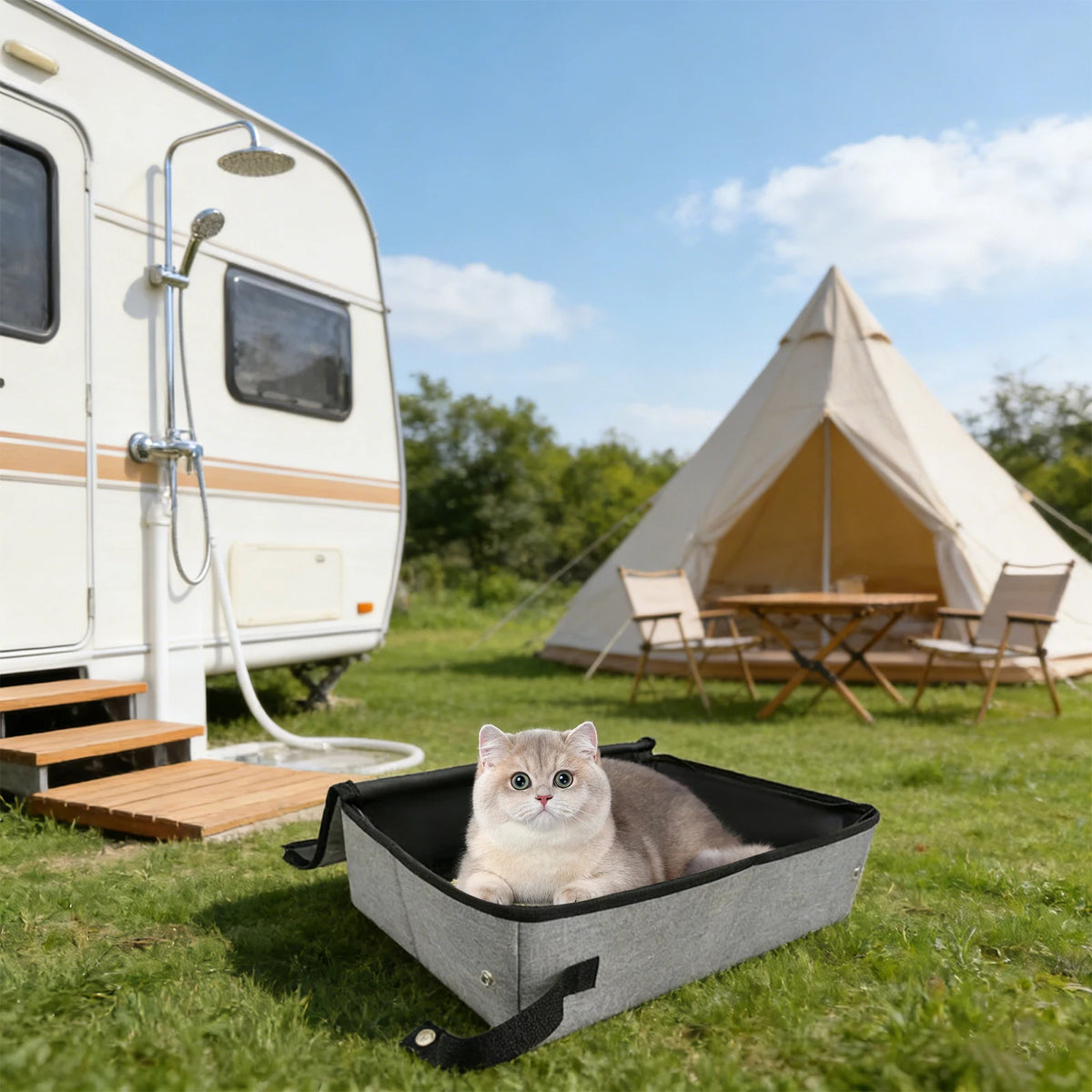 Portable Foldable Cat Litter Box With Lid And Scoop