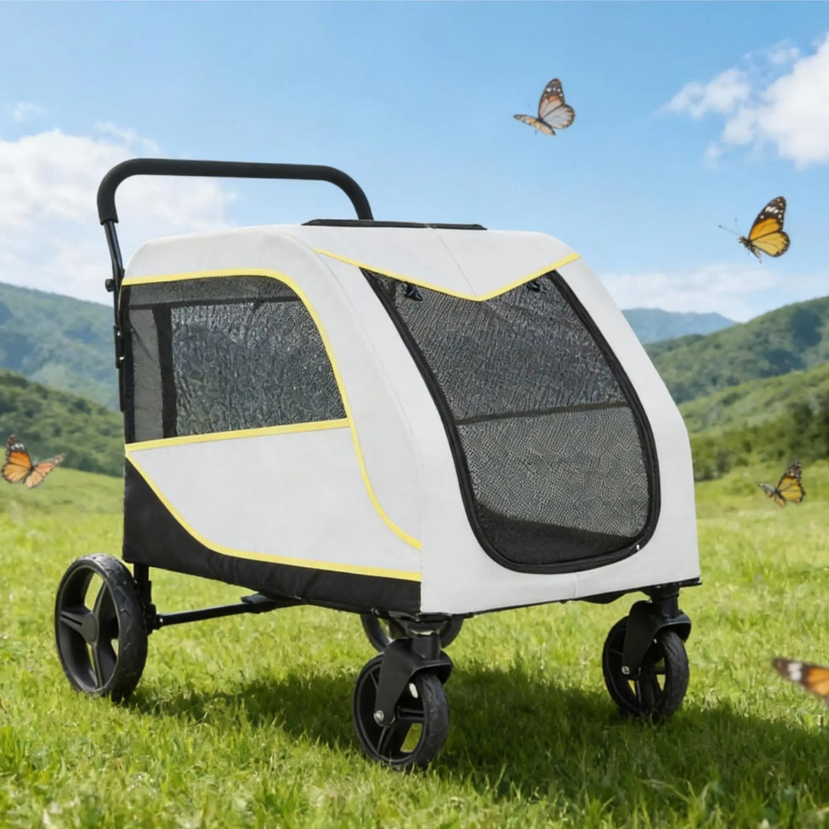 Dog Stroller for Large & Medium Pets Dual Entry Collapsible Wagon One-Foot Brake Breathable Mesh Supports up to 176 lbs