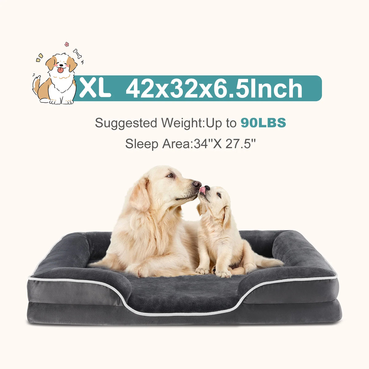 MCQ Memory Foam Orthopedic Dog Bed With Washable Cover