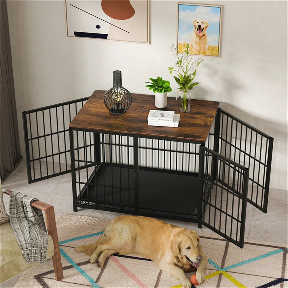 Borwart Wooden Elevated Dog Crate Kennel With Removable Tray