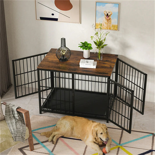 Borwart Wooden Elevated Dog Crate Kennel With Removable Tray