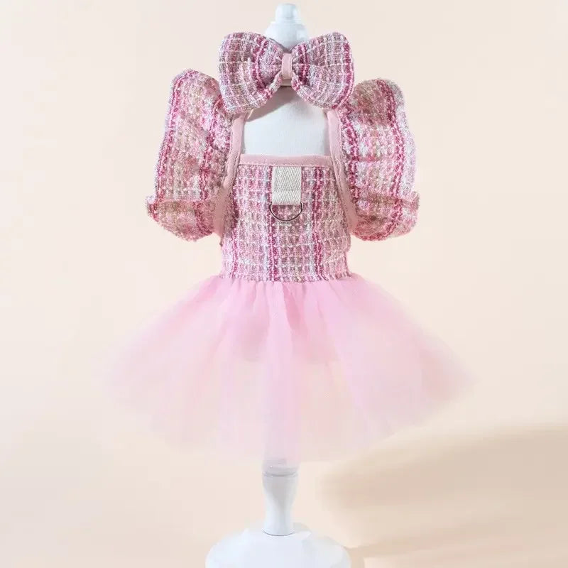 Printed Pet Dress With Bow, Plaid Princess Costume for Pets