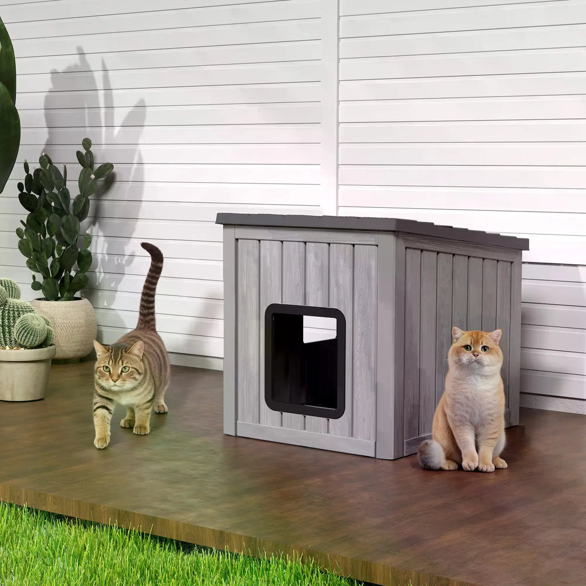 Outdoor Resin Cat House with Roof, Weatherproof Shelter for Small Pets, Stylish and Durable for Patio & Backyard,Summervibes