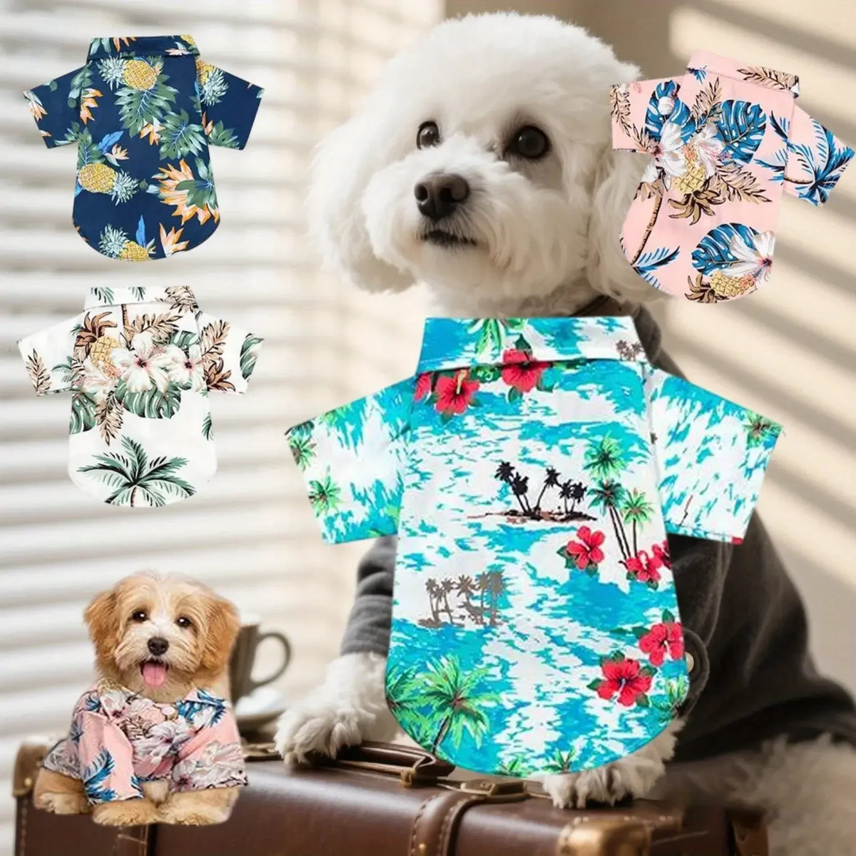 Hawaiian Floral Dog Shirts, Breathable Summer Pet Apparel Set