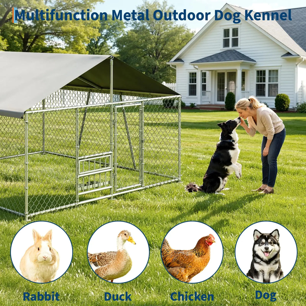 DishyKooker Outdoor Dog Kennel Galvanized Steel With Waterproof Roof