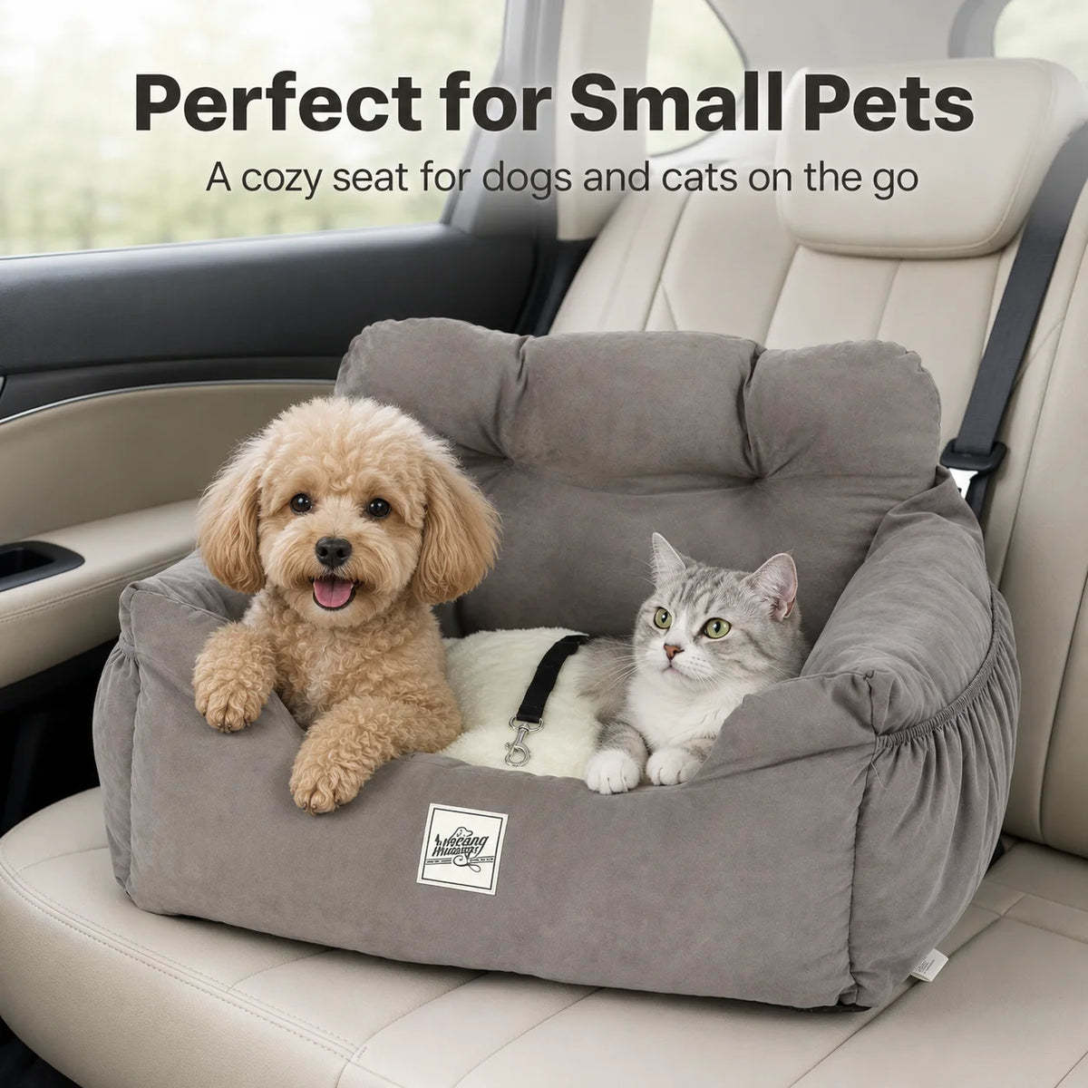 Adjustable Pet Car Seat Bed With Integrated Safety Tether