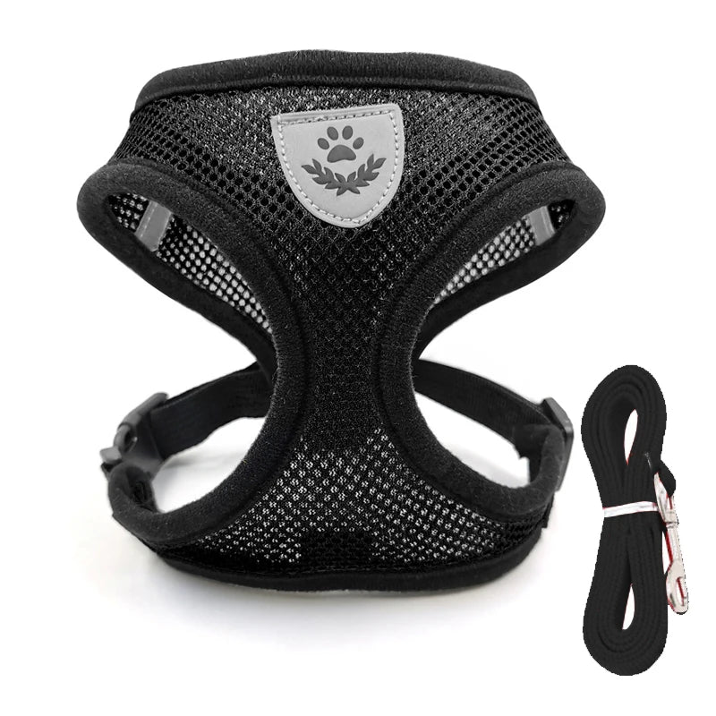 Adjustable Reflective Dog And Cat Harness Leash Walking Set