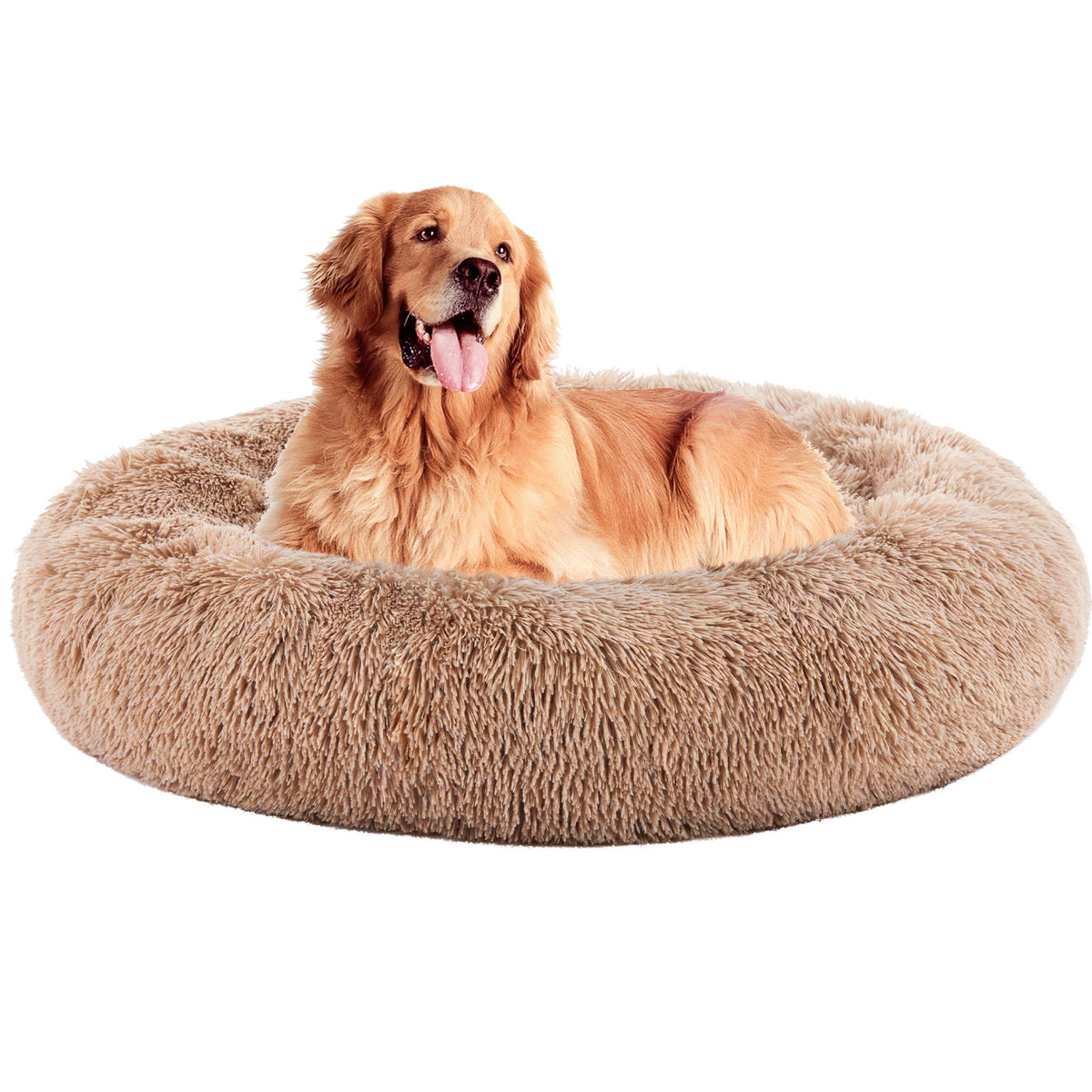 MCQ Round Plush Faux Fur Machine Washable Orthopedic Dog Bed