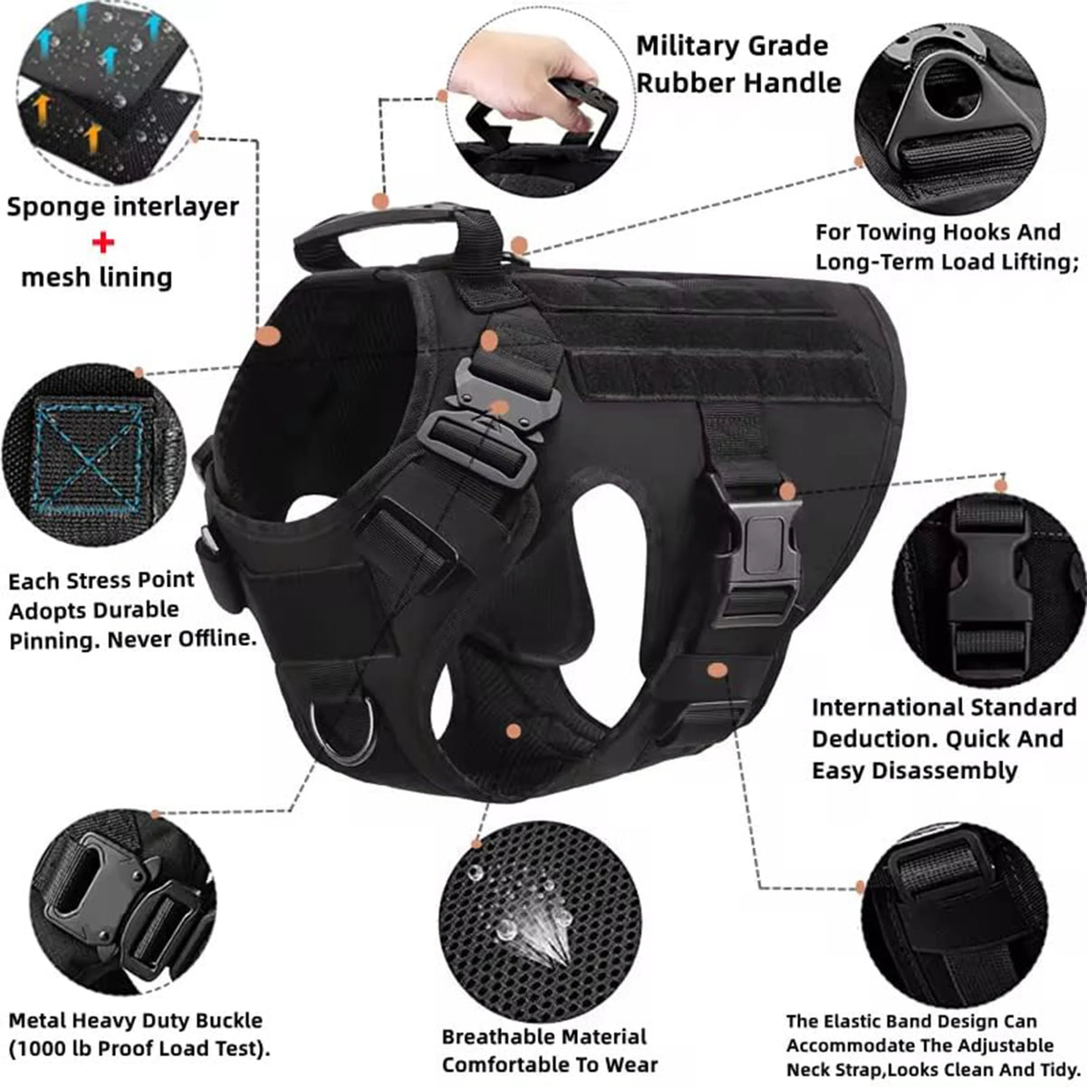 Petravel Tactical Dog Harness With Padded Quick Release Buckles
