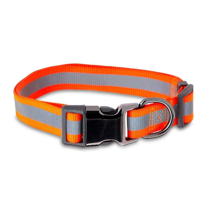 Nylon Reflective Adjustable Dog Collar, Orange, L