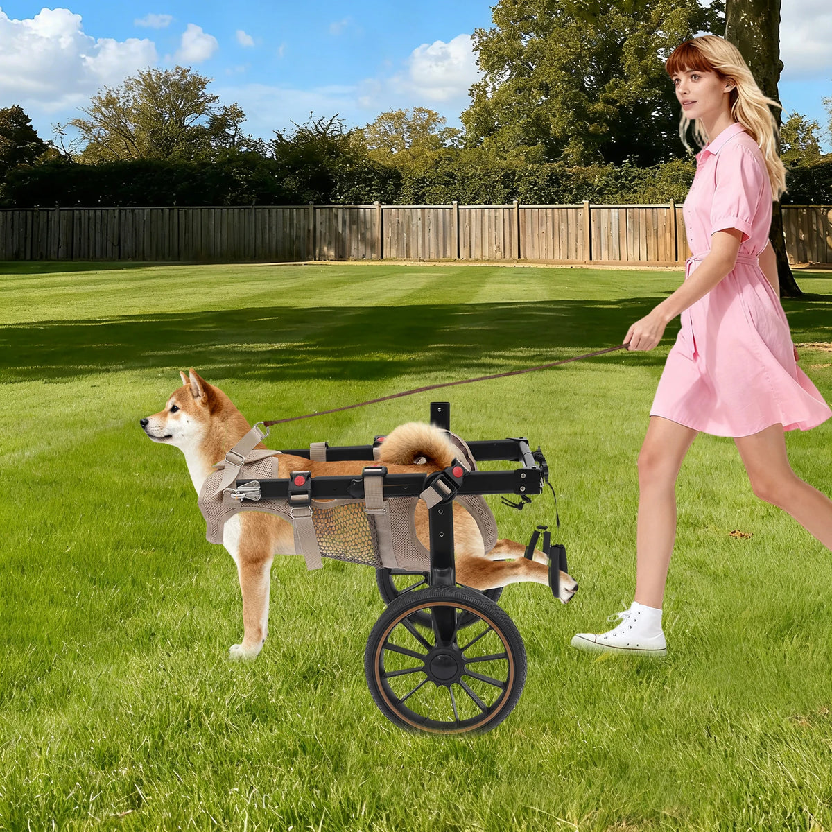 Bymaocar Adjustable Aluminum Dog Wheelchair With Hind Leg Support