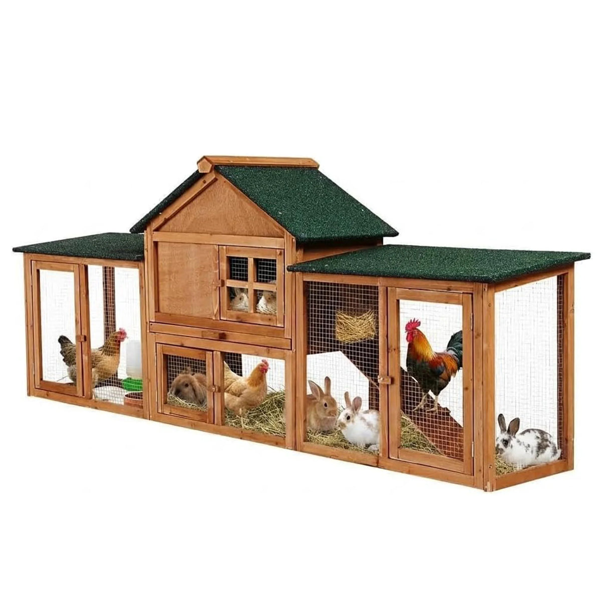 DishyKooker Two Story Wooden Bunny Hutch With Ramp And Runs