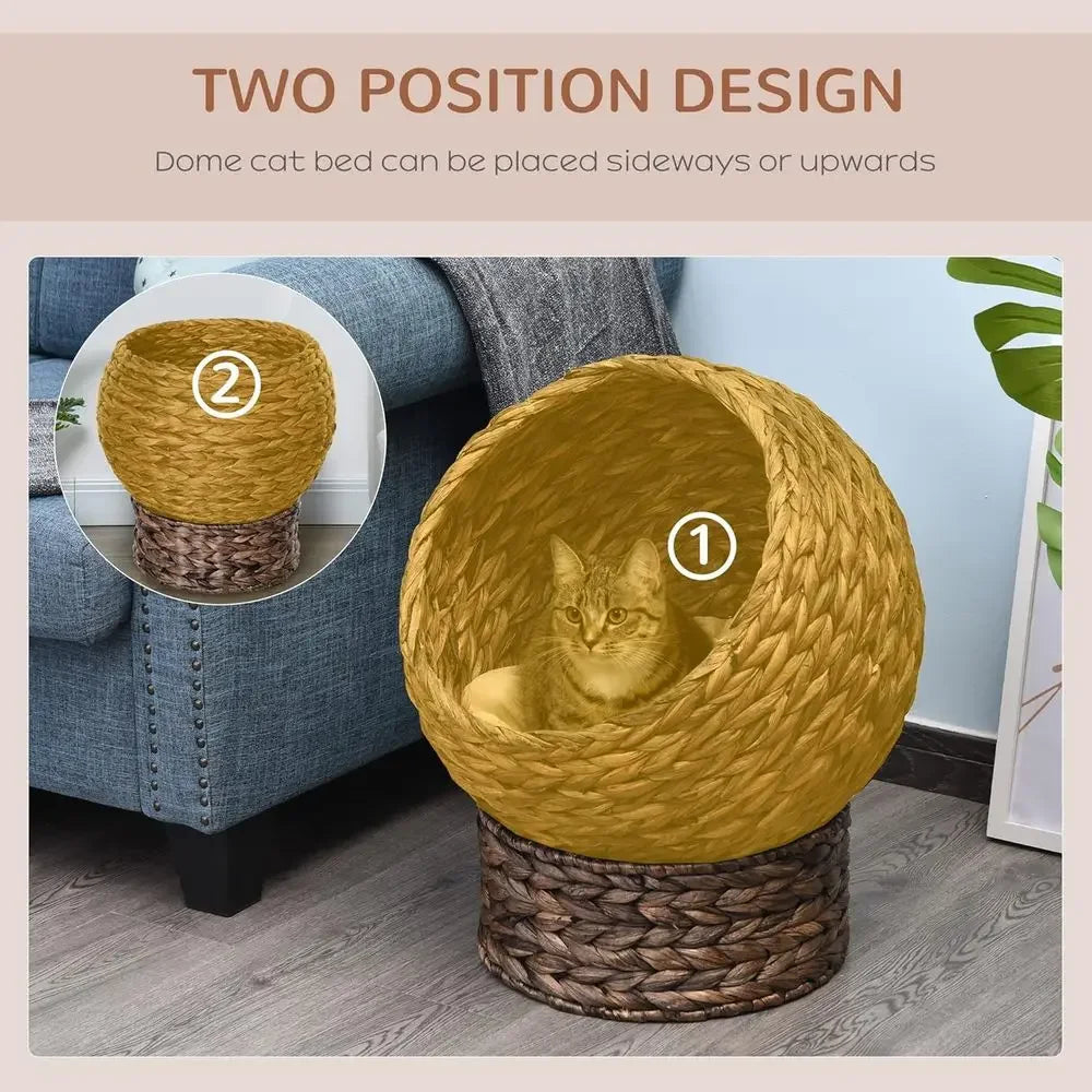 Elevated Wicker Cat Bed With Rotating Egg Chair Stand