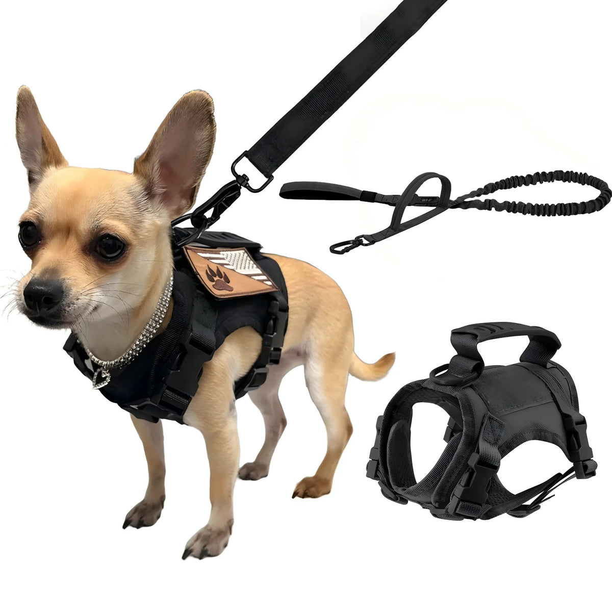 Petavel Tactical Dog Harness And Adjustable Leash Set For Small Dogs