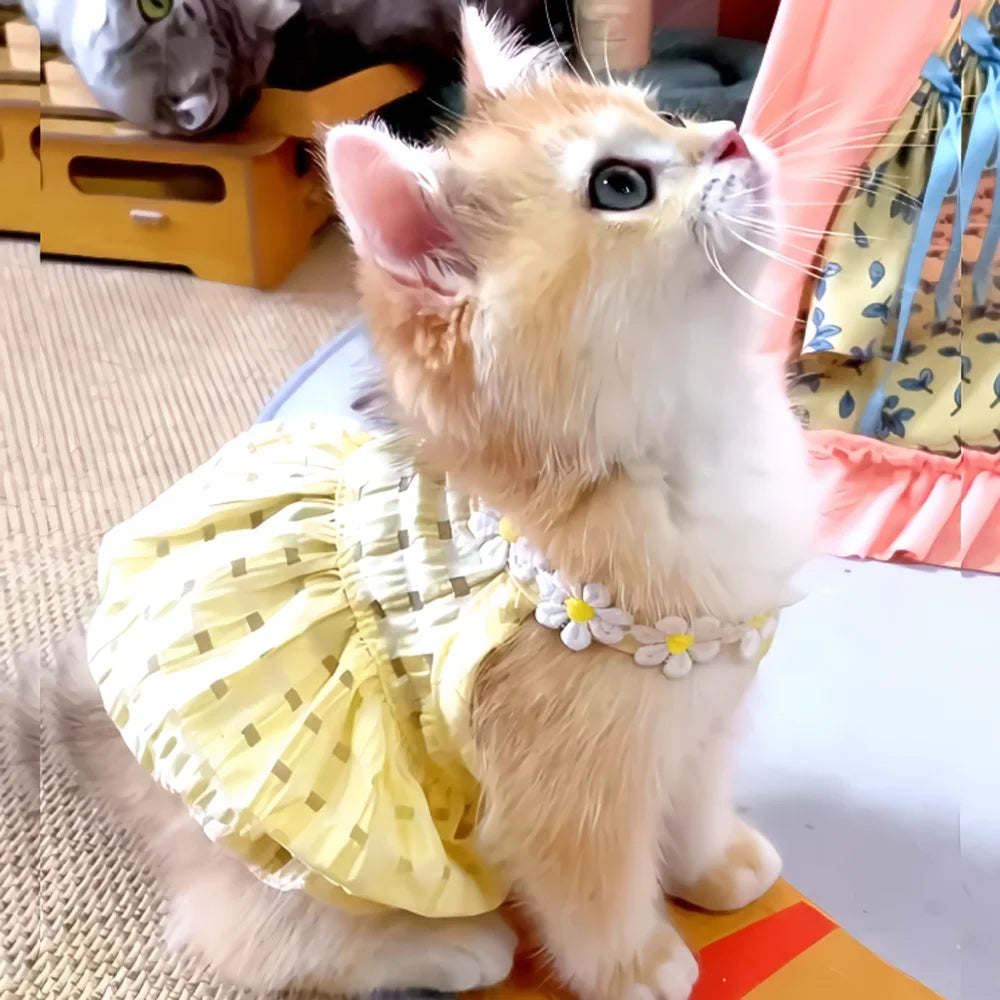 Breathable Floral Wreath Collar Dress for Cats and Small Dogs
