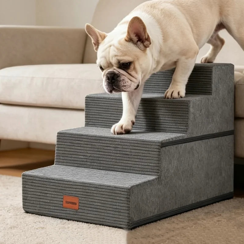 3/4/5 Steps Foldable Dog Stairs for Small & Medium Dogs, High-Density Foam Non-Slip Indoor Pet Steps for Bed, Sofa & Chair, Washable Removable Cover