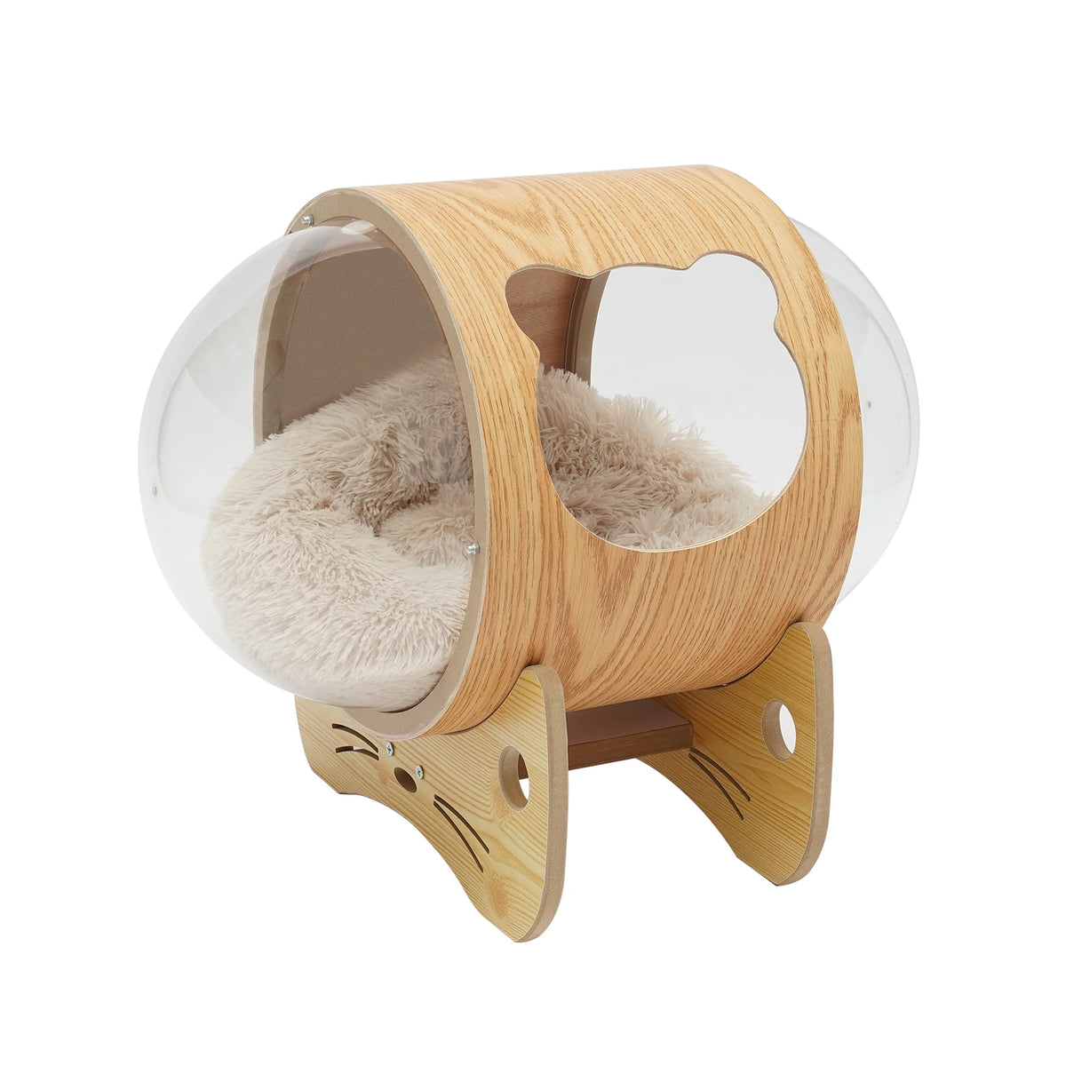 Cat Wooden Modern Pet Bed 23.6x18.9in, Spaceship Capsule Cat House with Cushion, 18.74lbs Capacity for Cats