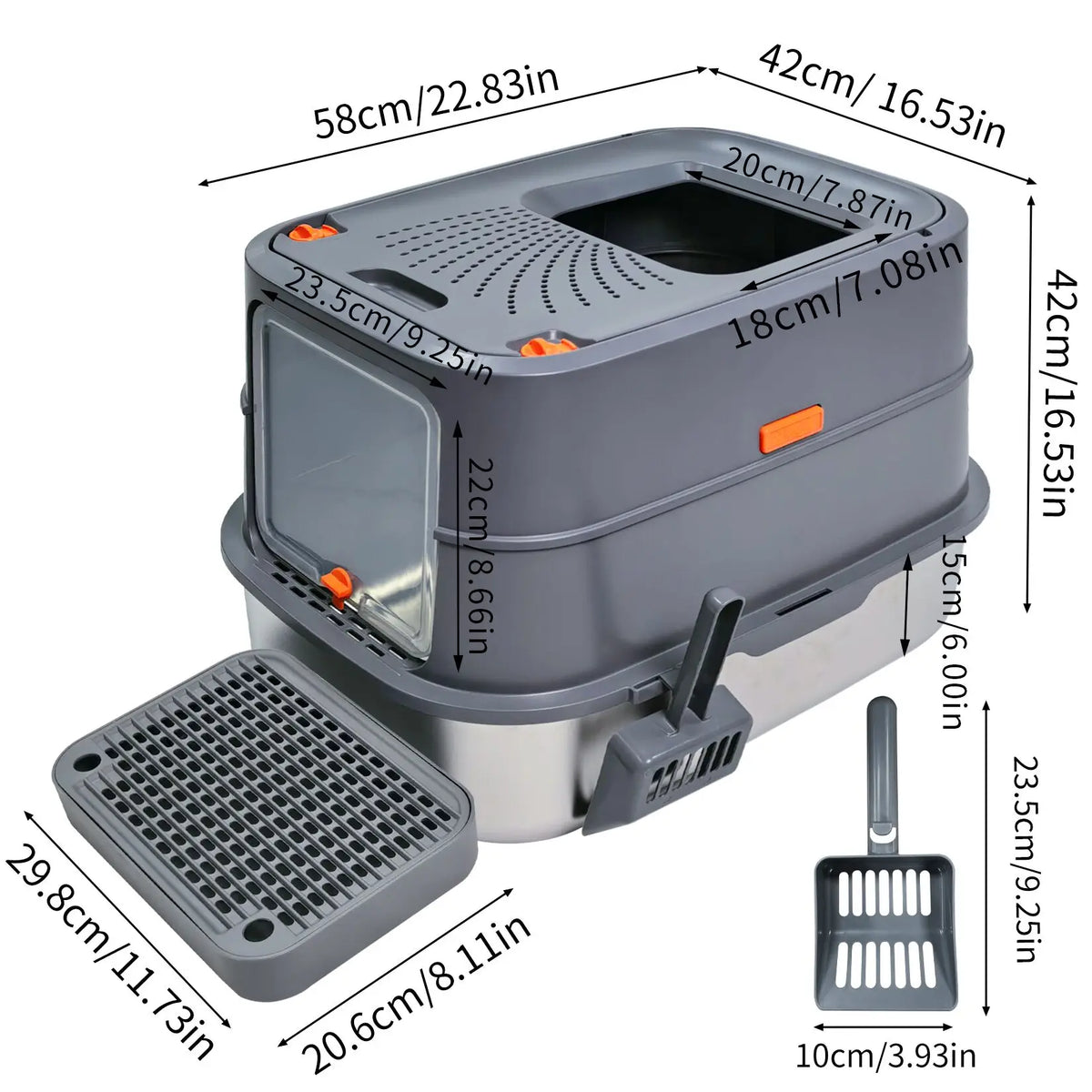 Stainless Steel Enclosed Cat Litter Box With Removable Lid
