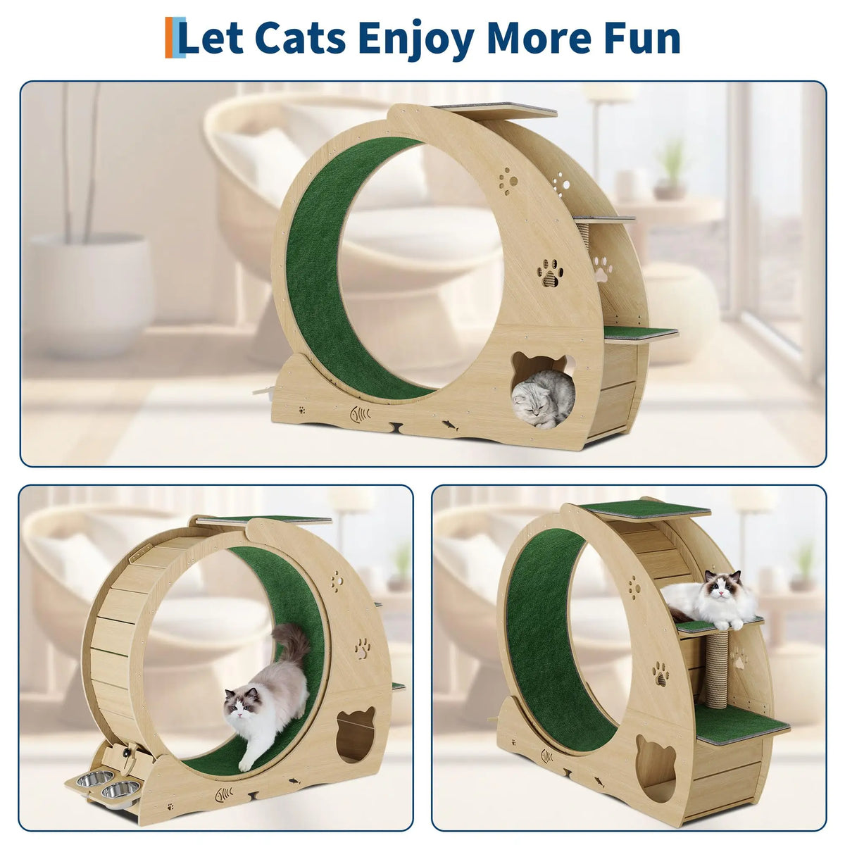 HiMISS Multifunctional Cat Exercise Wheel With Bowls And Scratch Post