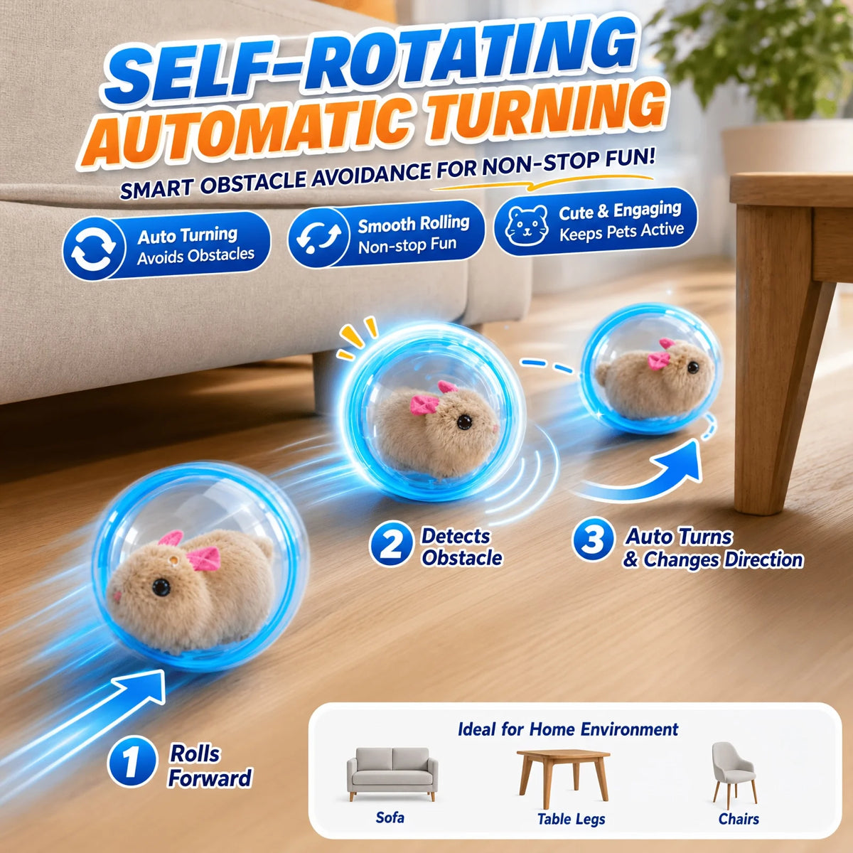 Self Rotating Obstacle Avoidance Cat Toy Ball for Indoor Exercise