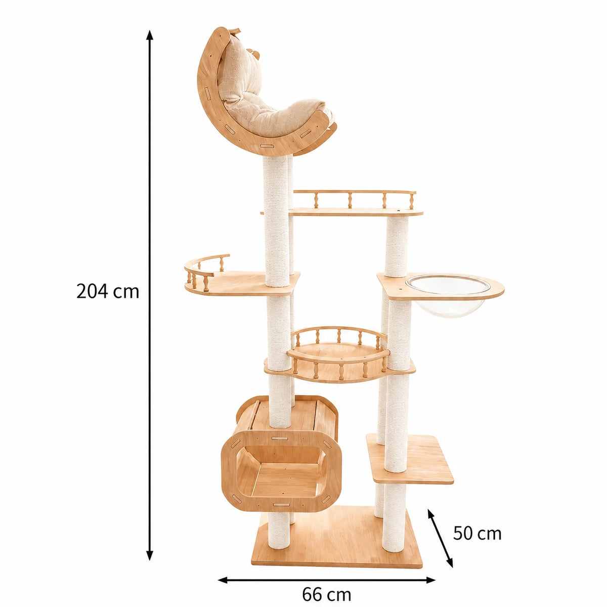 Sturdy Wooden Cat Tree with Condo, Bed and Sisal Posts