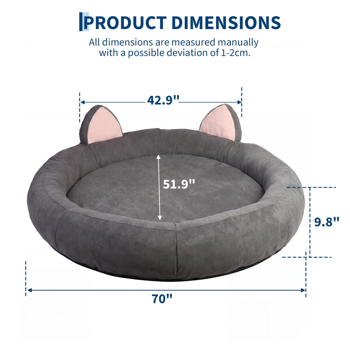9.8" Round Dog Bed XXL Extra Large Thick Pet Couch Memory Foam Pet Couch for Large & Senior Dogs Supportive Bolster Design Brown Grey
