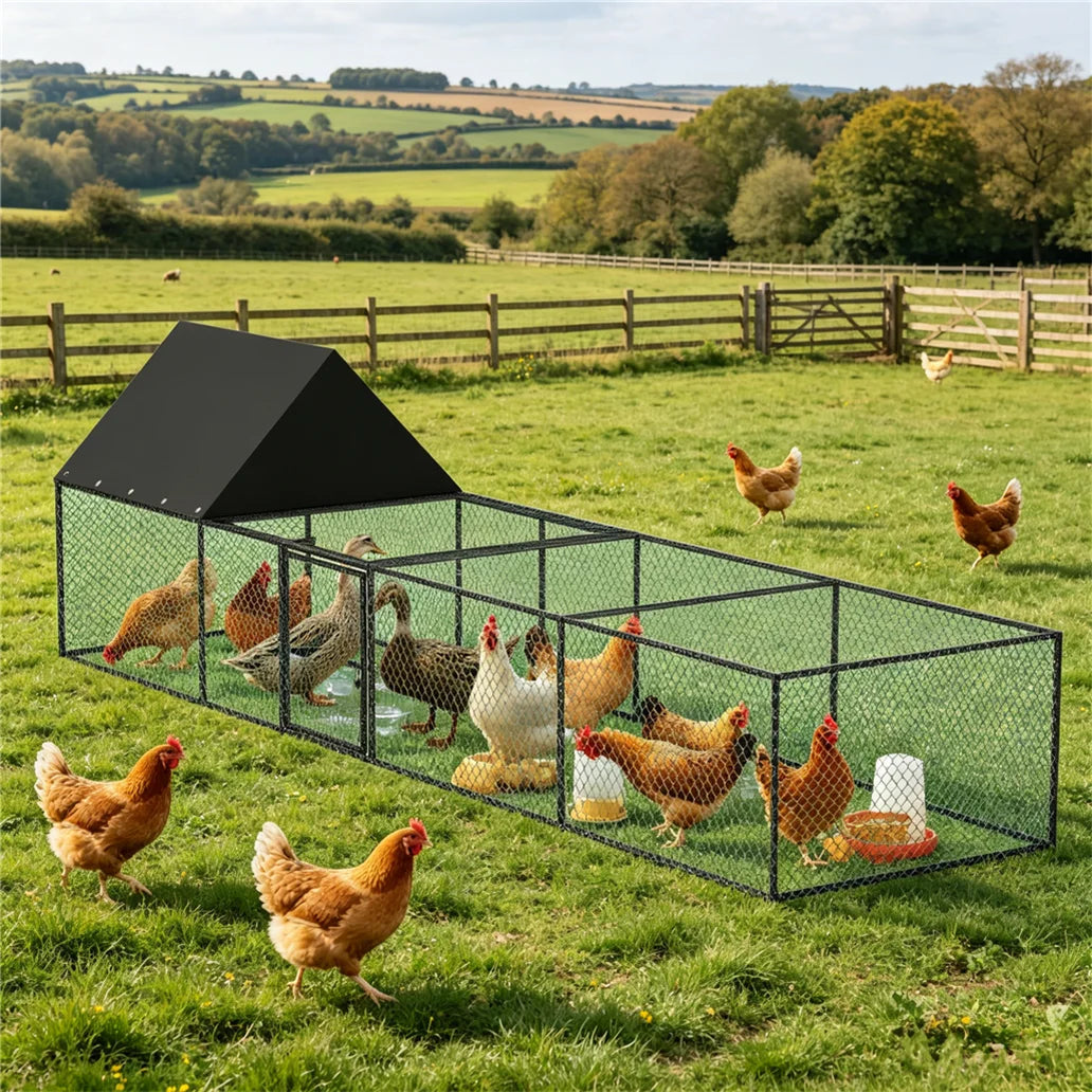 Borwart Outdoor Chicken Coop Cage With Sunshade Roof And Nylon Mesh