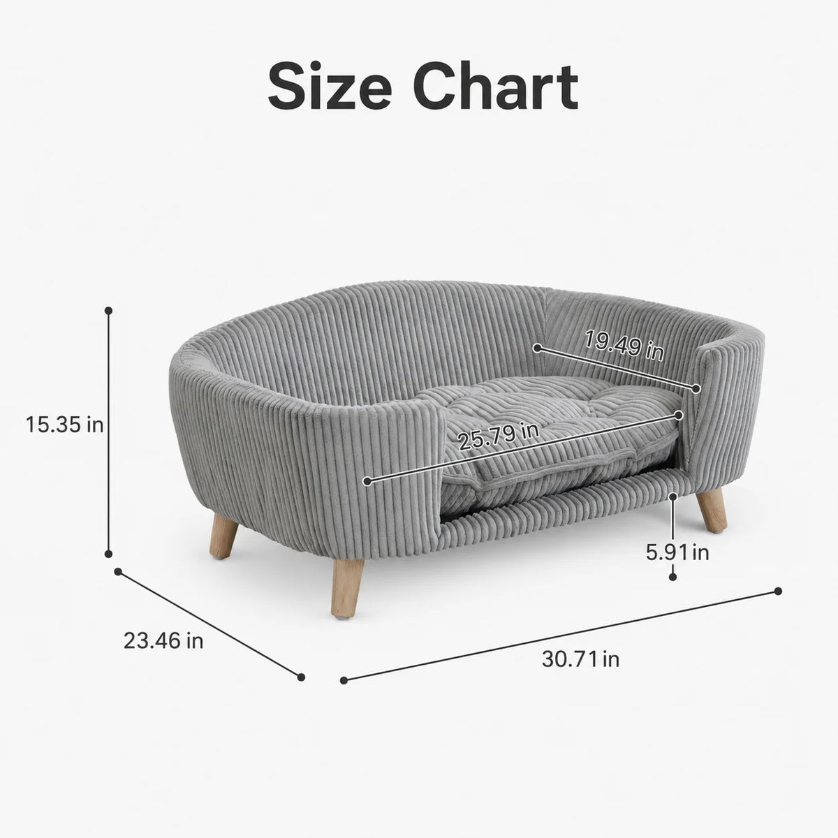Elevated Corduroy Pet Sofa Bed With Rubber Wood Legs