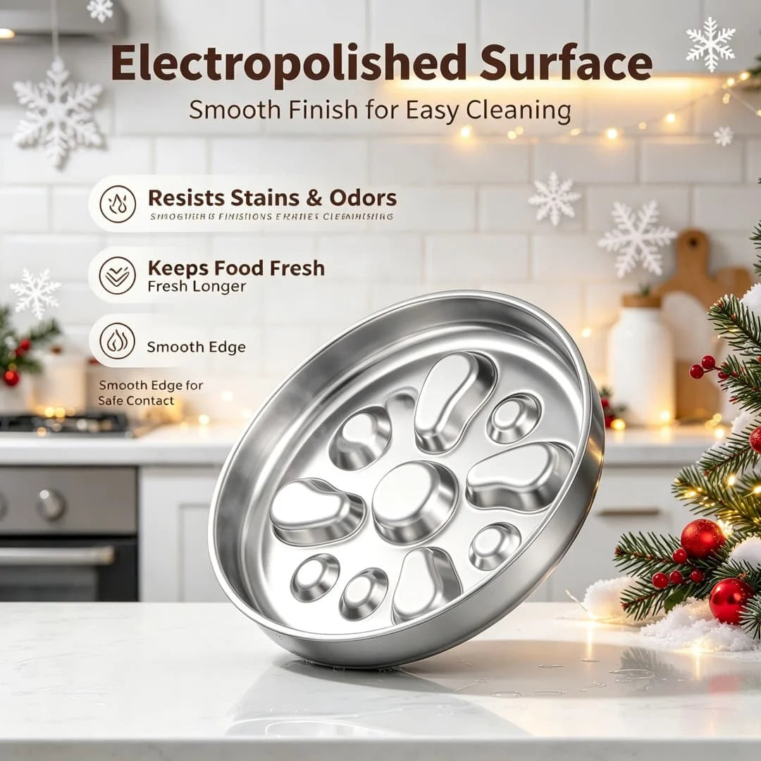 Large Stainless Steel Slow Feeder Bowl for Dogs, Reversible 2-in-1 Flower Design, Anti-Choking & Non-Slip Anti-Tip Base