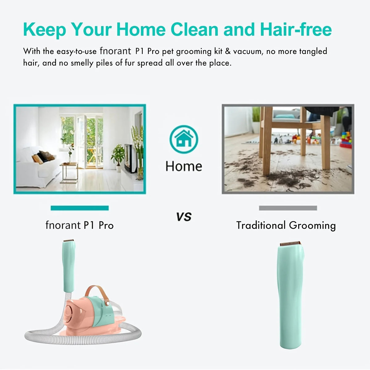 Pet Grooming Vacuum Kit With Powerful Suction And Hair Clippers