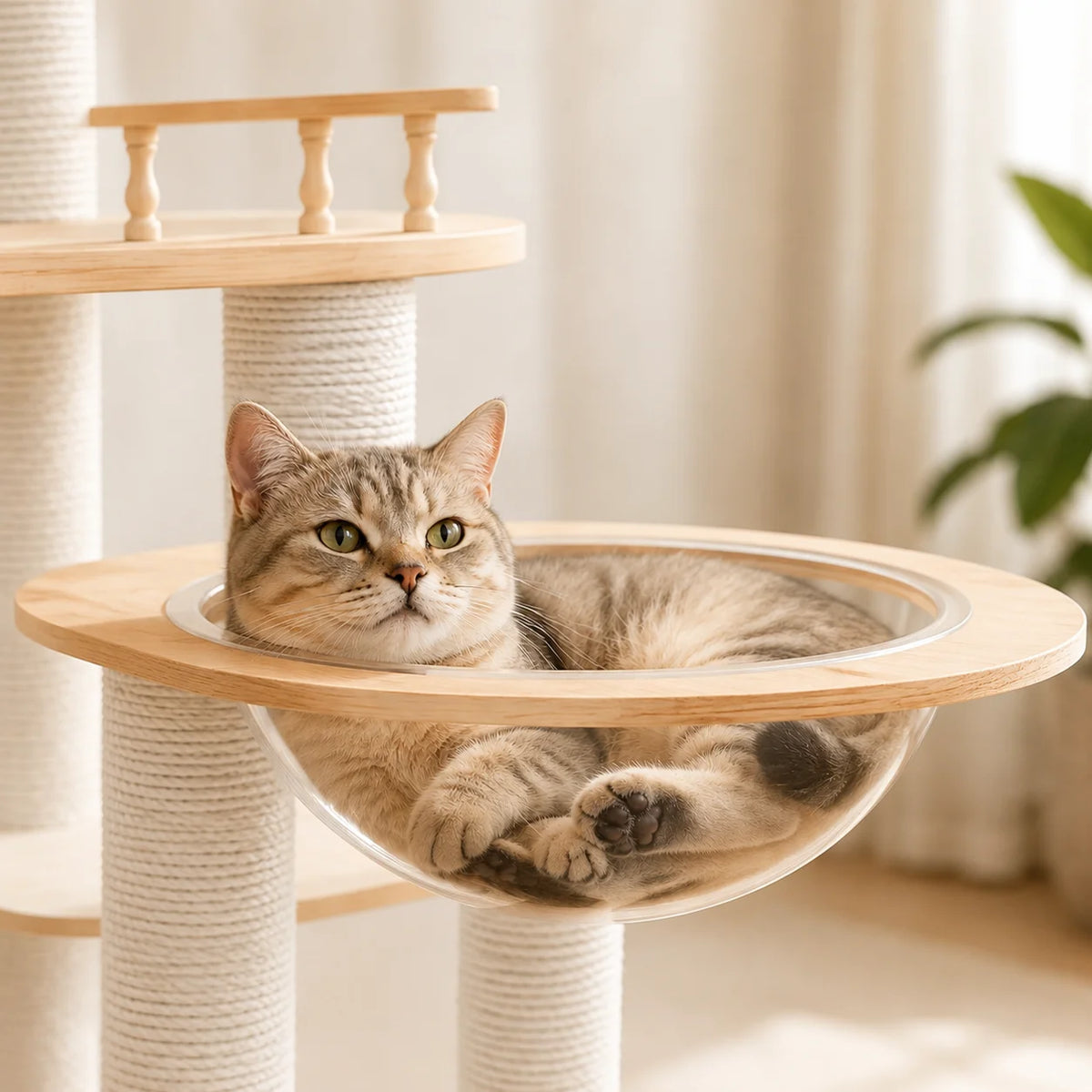 Sturdy Wooden Cat Tree with Condo, Bed and Sisal Posts