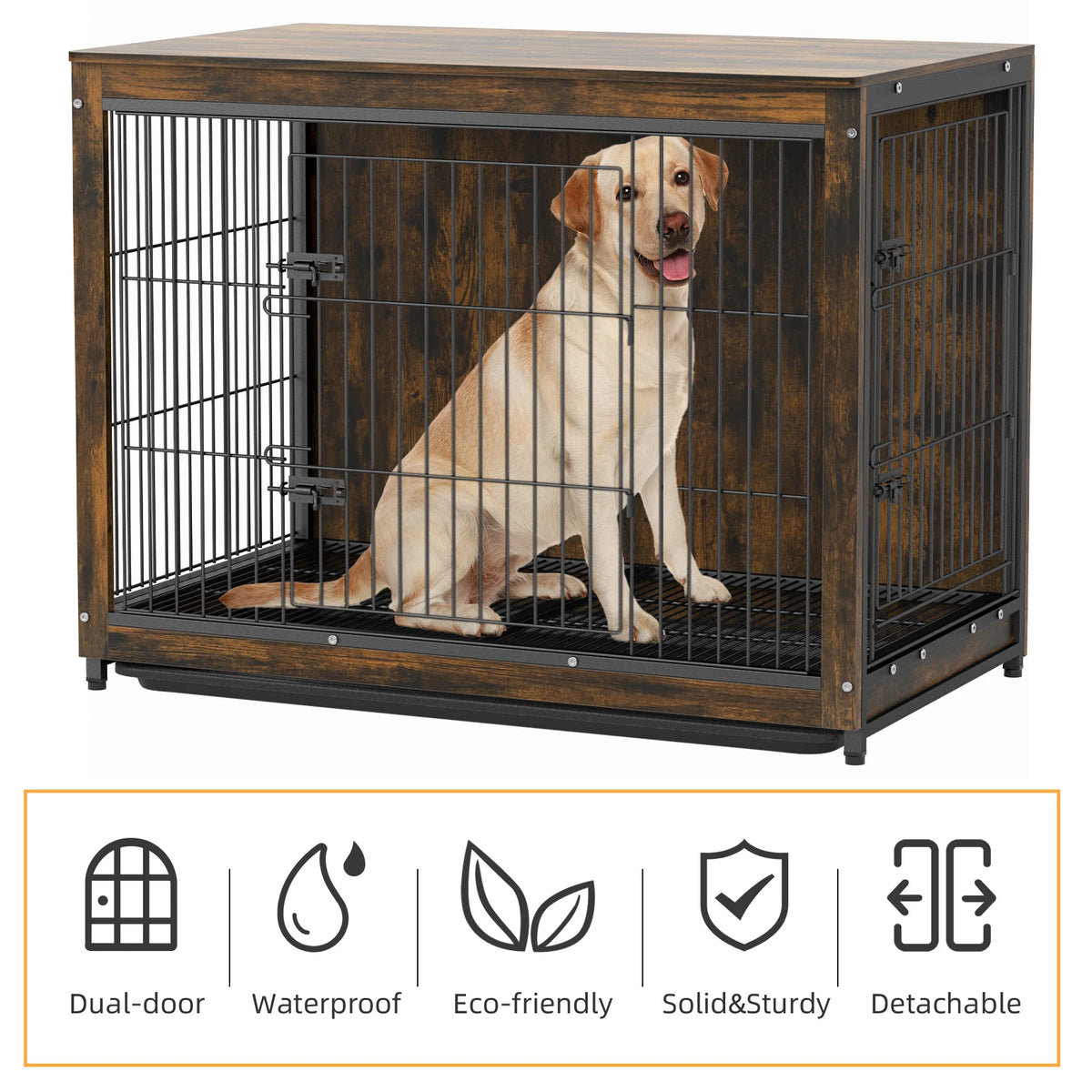 BINGOPAW Two Door Pet Cage With Wooden End Table Design