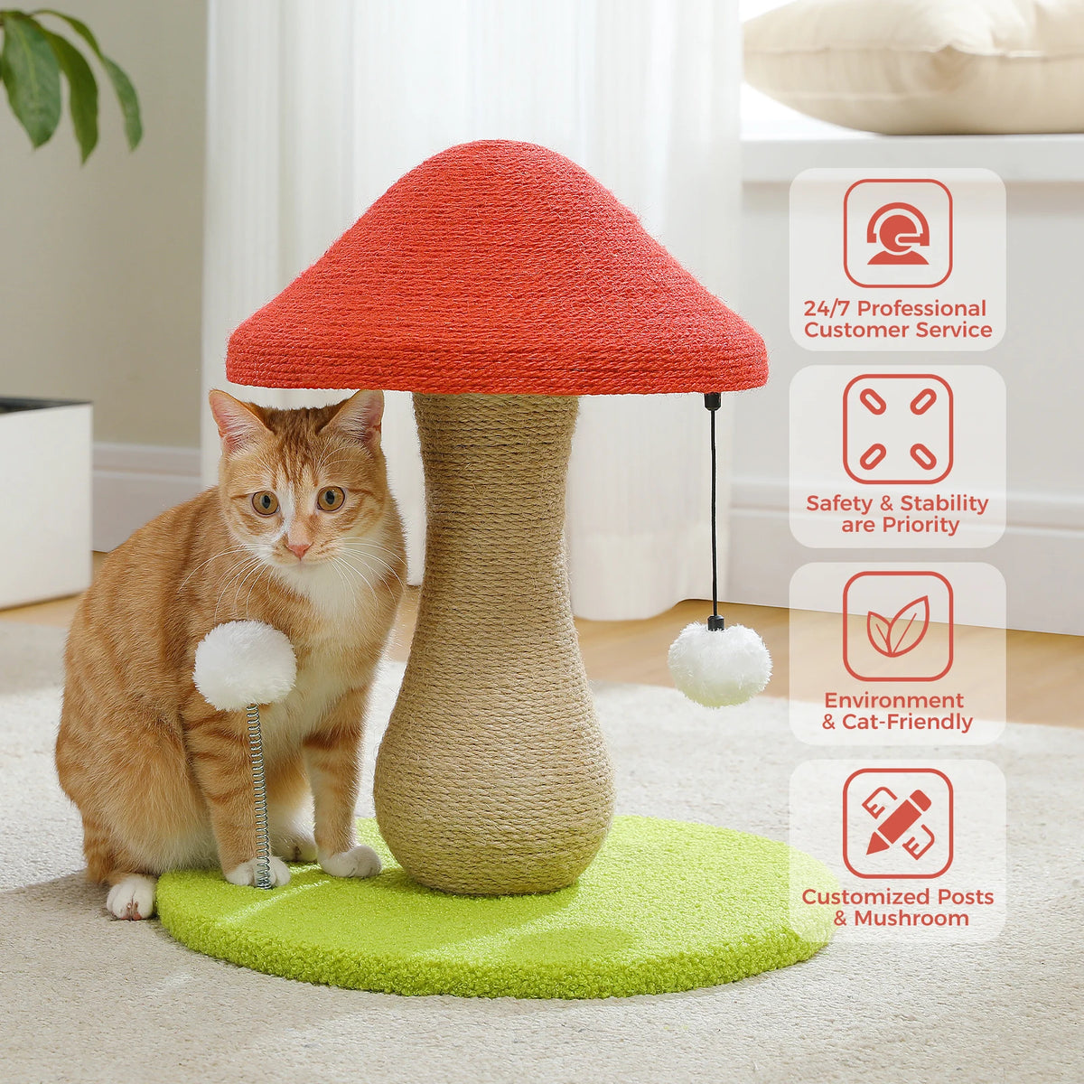 PAWZ Road Mushroom Cat Scratcher With Sisal Pompom Toy