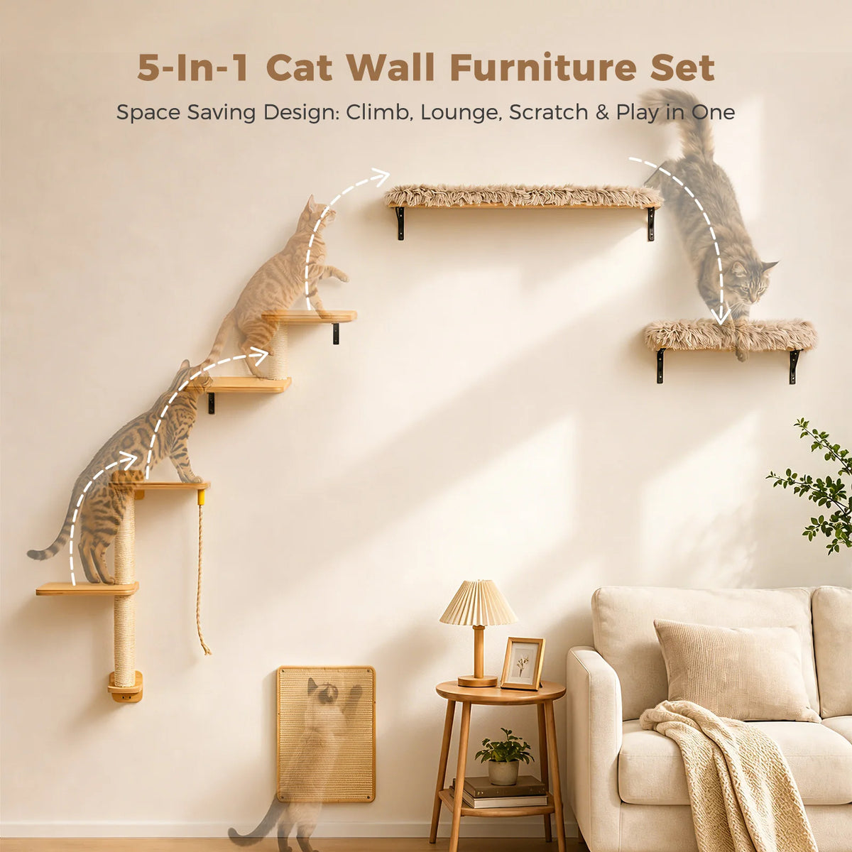 PAWZ Road Wooden Cat Climbing Wall Shelves Sisal Scratching Posts