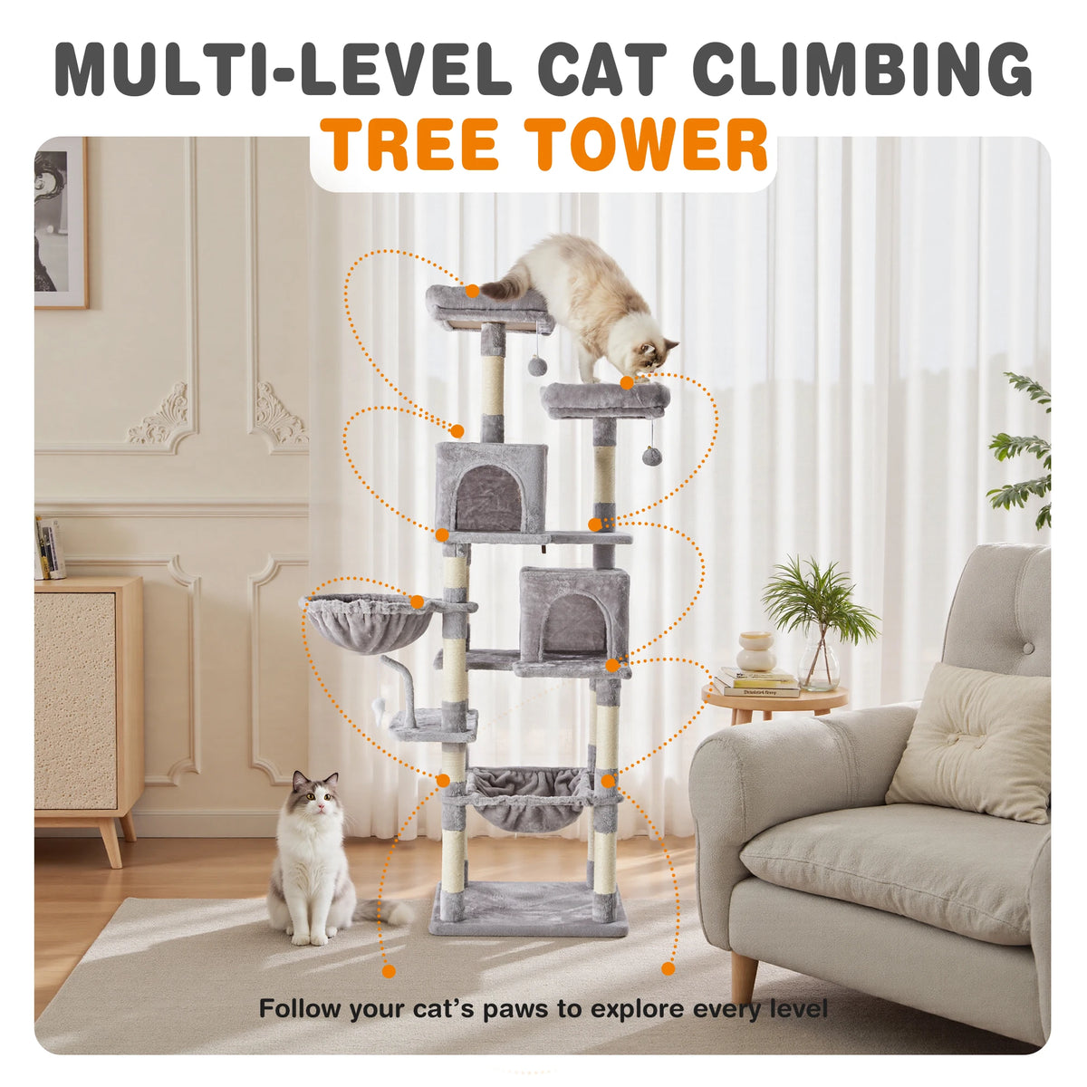 JHK Multi-Level Cat Tree With Sisal Scratching Posts