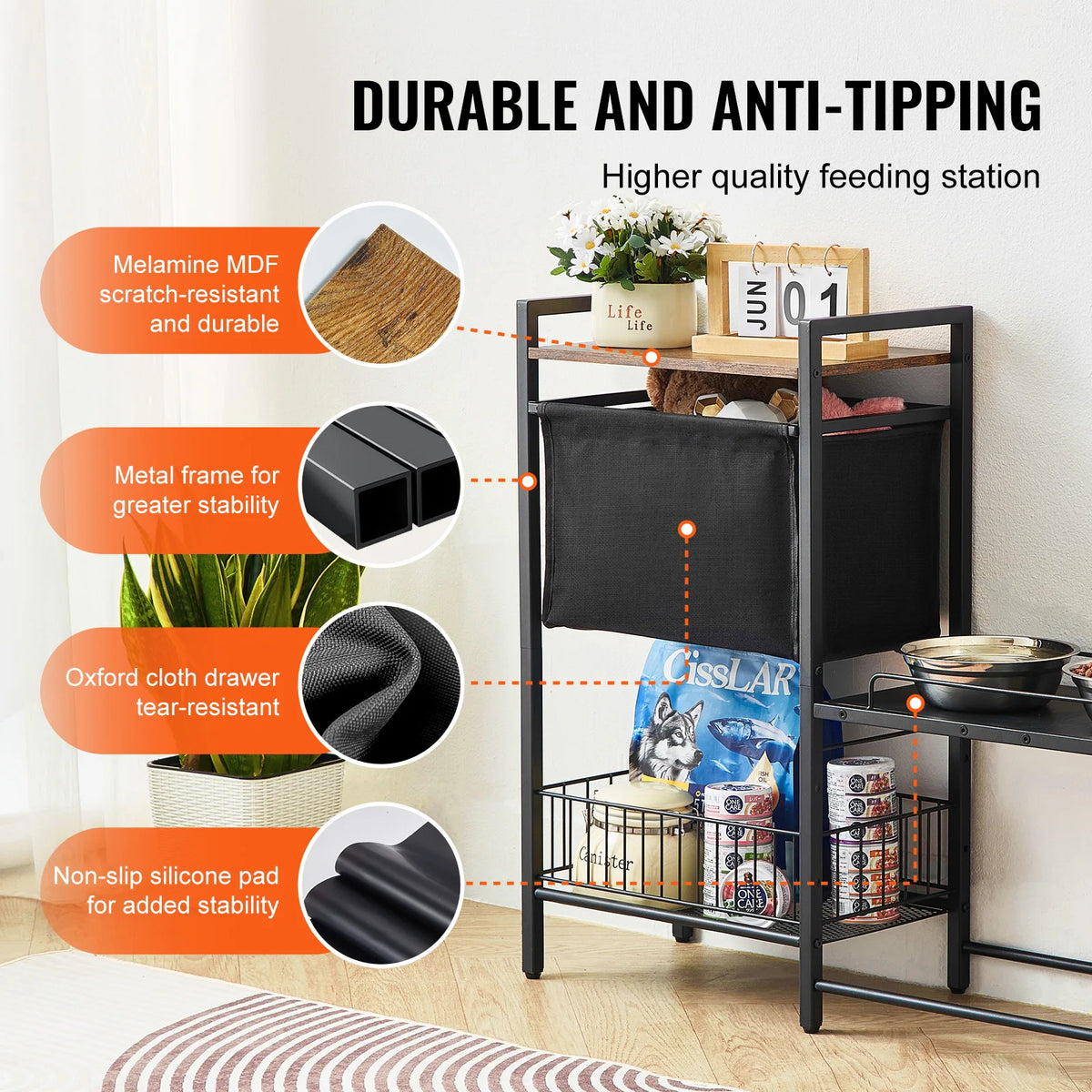 Elevated Dog Bowls With Storage Shelf And Toy Organizer