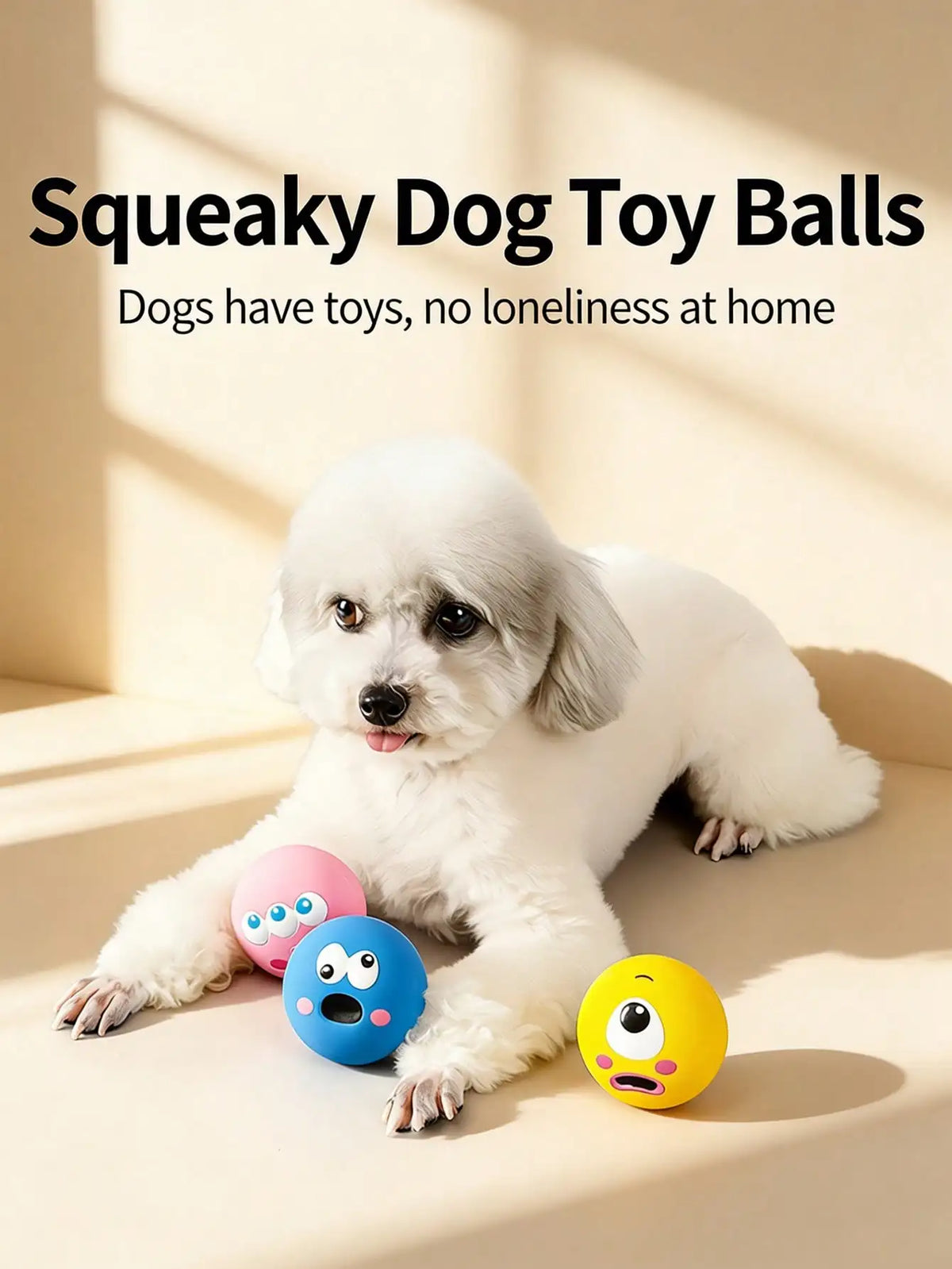 Squeaky Dog Toy Ball, Durable Rubber Dental Cleaning Interactive Toy
