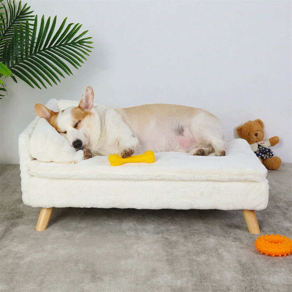 Borwart Elevated Dog Sofa Bed With Plush Backrest Wooden Legs