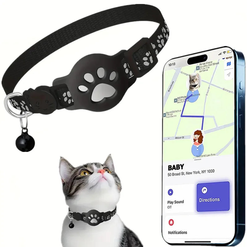 AirTag Cat Collar Reflective Paw Pattern Fit iOS Android System Quick Release Buckle Waterproof Anti-Lost Collar for Small Cats