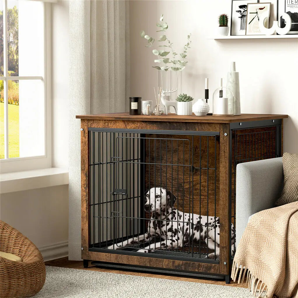 BINGOPAW Two Door Pet Cage With Wooden End Table Design