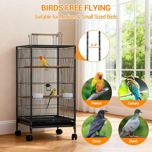 Studyset Stainless Steel Bird Cage With Rolling Stand And Feeder