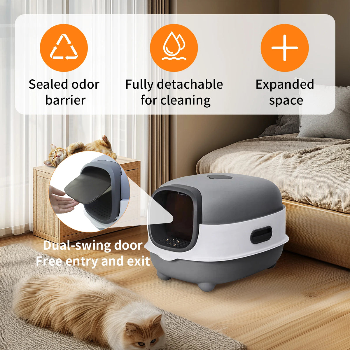 Hooded Enclosed Cat Litter Box With Scoop And Front Entry