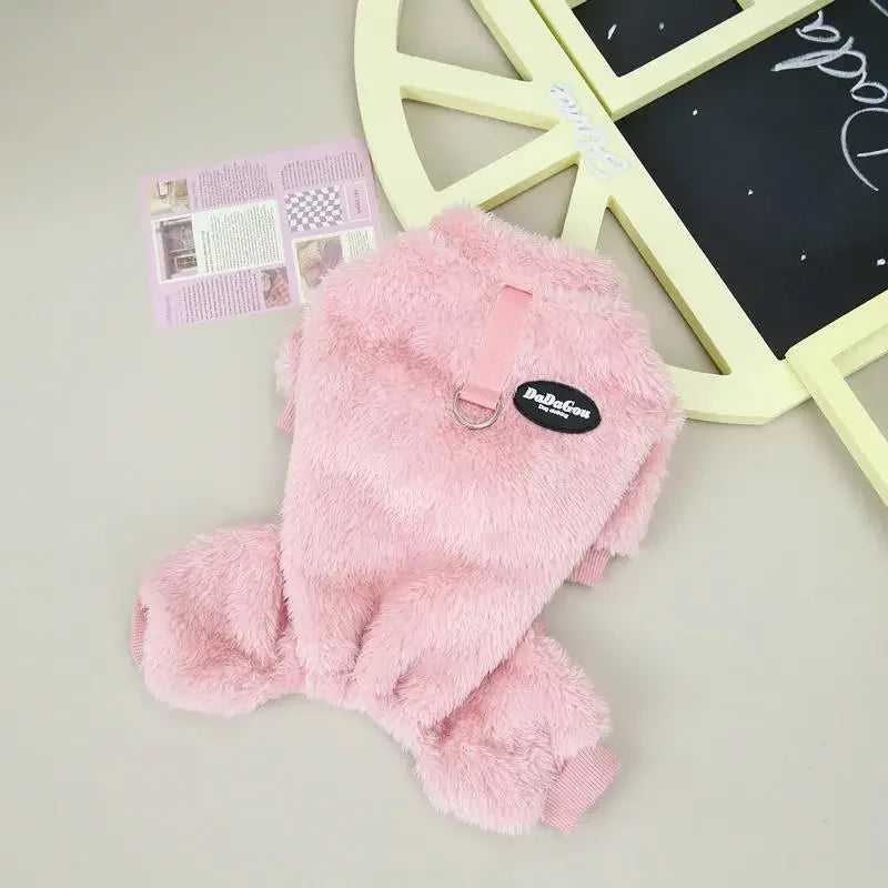 Warm Fleece Dog Jumpsuit With Pull Ring for Puppies