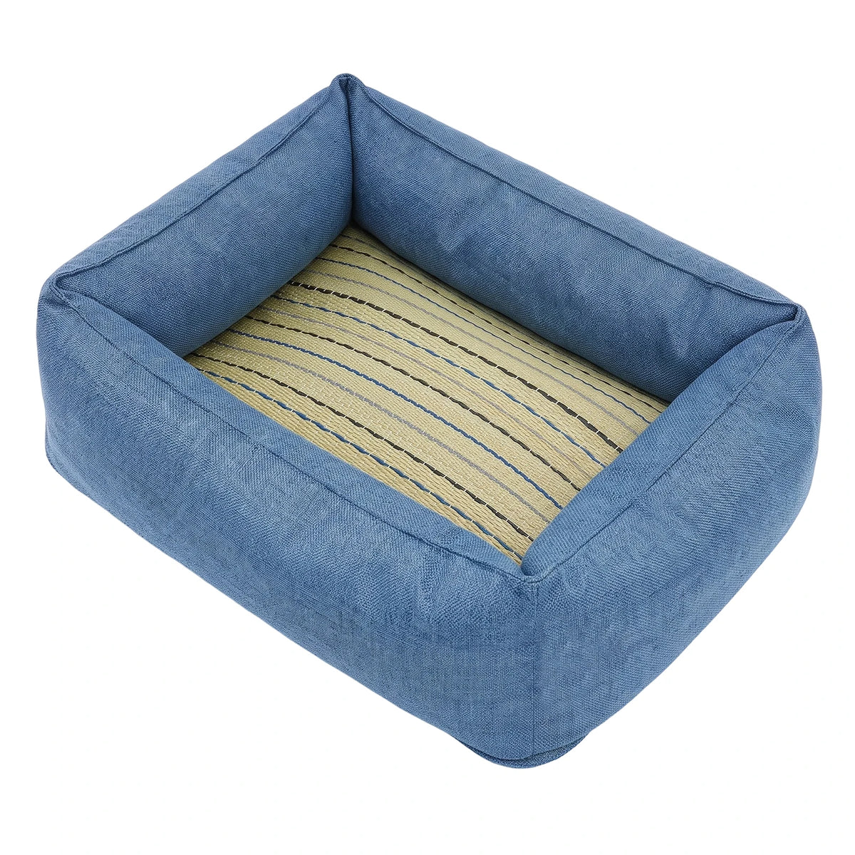 Natural Rush Grass Pet Bed With Raised Edge Non-Slip Base
