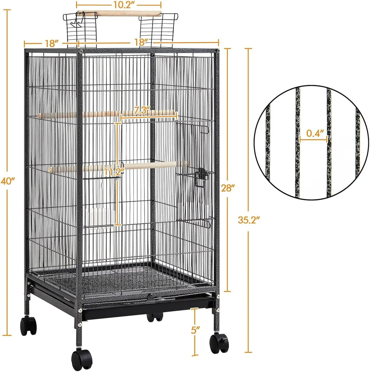 Studyset Stainless Steel Bird Cage With Rolling Stand And Feeder