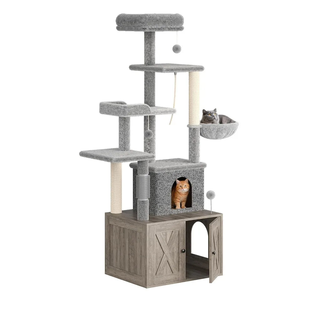 Modern Cat Condo With Integrated Litter Box And Scratching Posts
